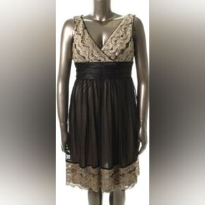 R&M Richards Black and Cream Babydoll Cocktail Dress